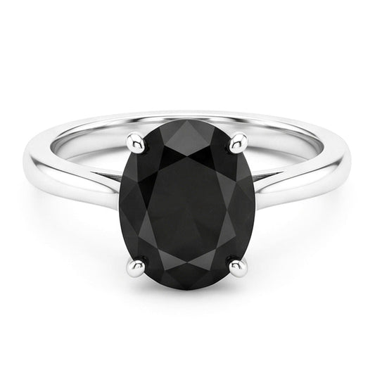 Ehering mit echtem schwarzem Diamanten, 5 Karat ovaler Solitär, Messerkante, 14 Karat Weißgold