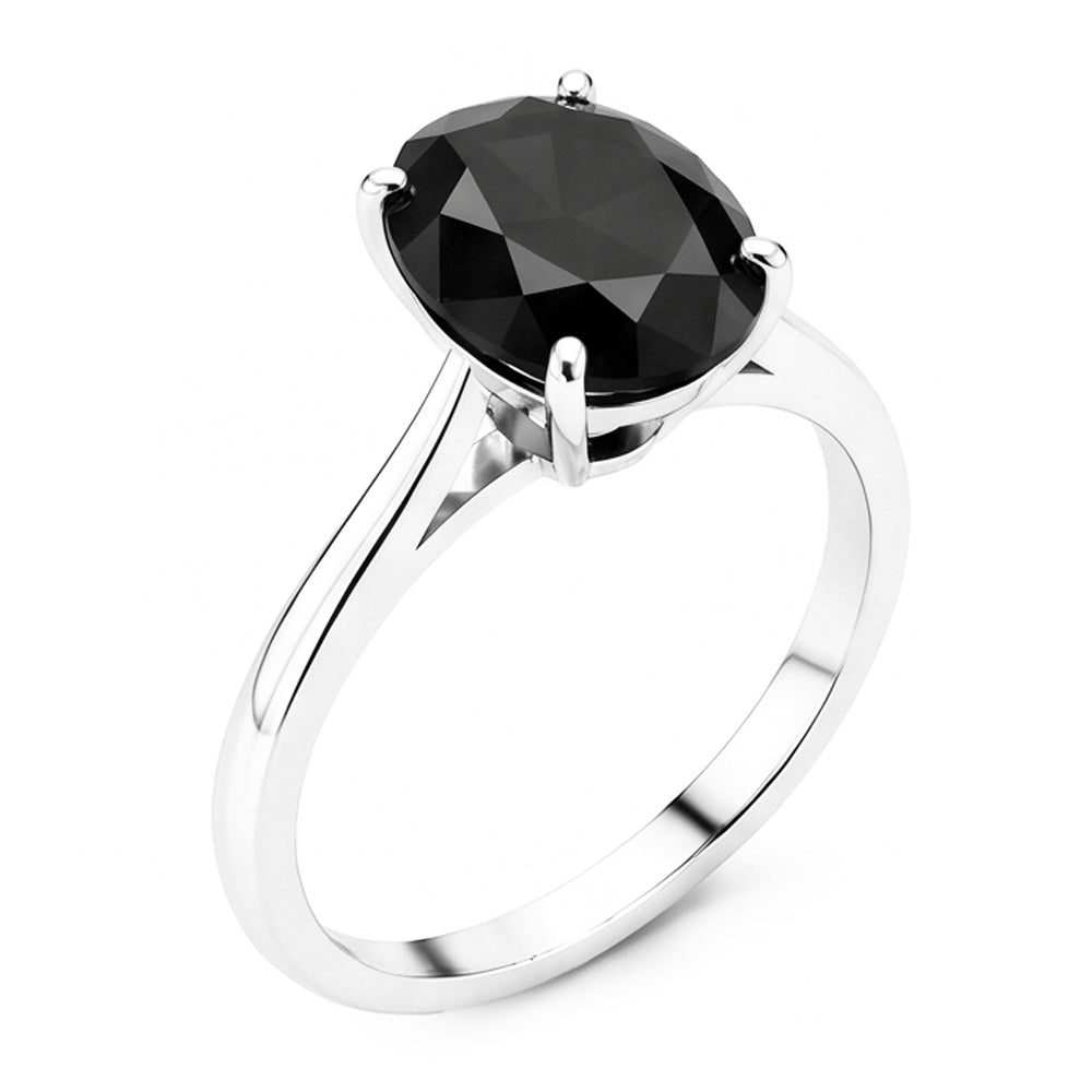 Ehering mit echtem schwarzem Diamanten, 5 Karat ovaler Solitär, Messerkante, 14 Karat Weißgold
