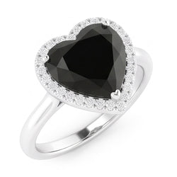 Ehering mit schwarzem Diamant 9 Karat Echter Herz-Halo 14 Karat Weißgold