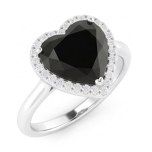 Ehering mit schwarzem Diamant 9 Karat Echter Herz-Halo 14 Karat Weißgold
