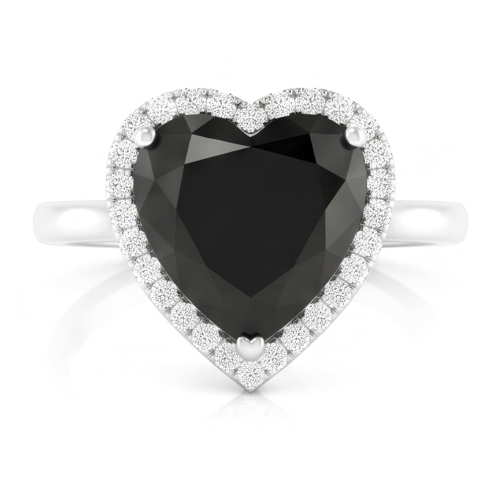 Ehering mit schwarzem Diamant 9 Karat Echter Herz-Halo 14 Karat Weißgold