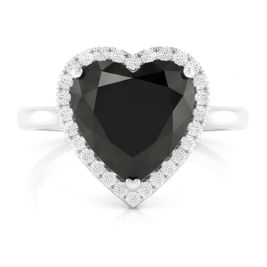 Ehering mit schwarzem Diamant 9 Karat Echter Herz-Halo 14 Karat Weißgold