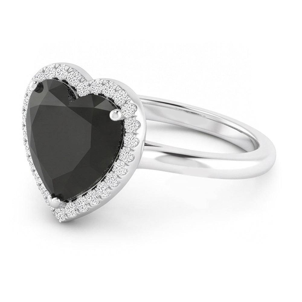 Ehering mit schwarzem Diamant 9 Karat Echter Herz-Halo 14 Karat Weißgold