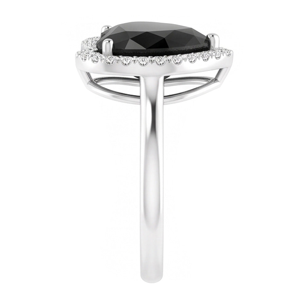 Ehering mit schwarzem Diamant 9 Karat Echter Herz-Halo 14 Karat Weißgold