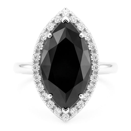 Antragsring mit schwarzem Diamanten, 3 Karat, echter Marquise Halo, 14 Karat Weißgold
