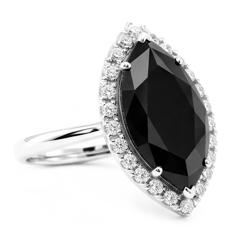 Antragsring mit schwarzem Diamanten, 3 Karat, echter Marquise Halo, 14 Karat Weißgold