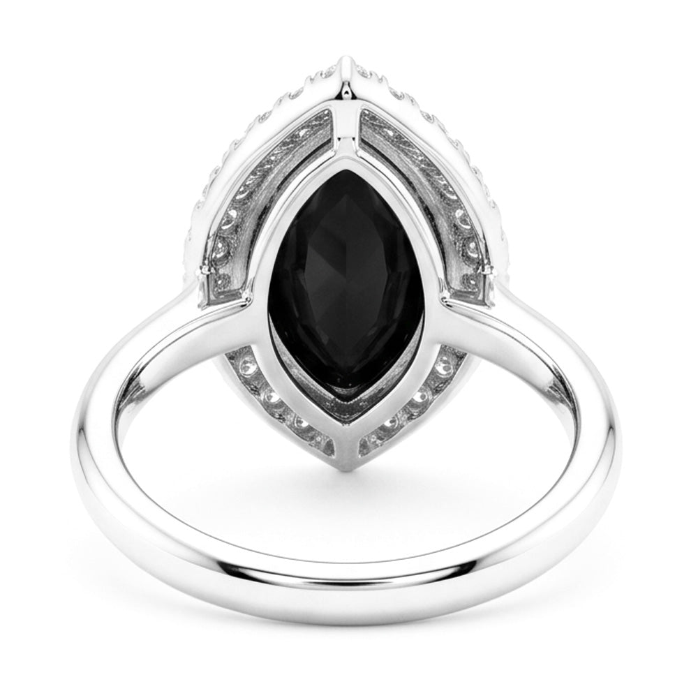 Antragsring mit schwarzem Diamanten, 3 Karat, echter Marquise Halo, 14 Karat Weißgold