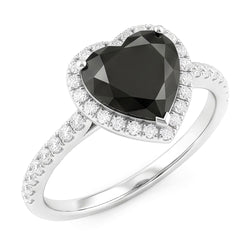 Verlobungsring mit schwarzem Diamant 4 Karat Natürliches Herz Halo Pavé 14 Karat Weißgold