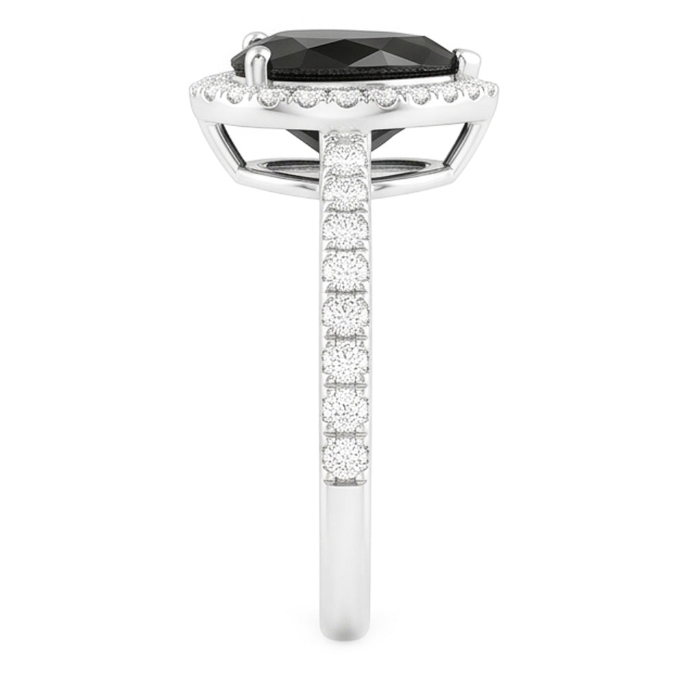 Verlobungsring mit schwarzem Diamant 4 Karat Natürliches Herz Halo Pavé 14 Karat Weißgold