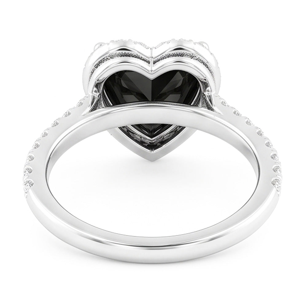 Verlobungsring mit schwarzem Diamant 4 Karat Natürliches Herz Halo Pavé 14 Karat Weißgold