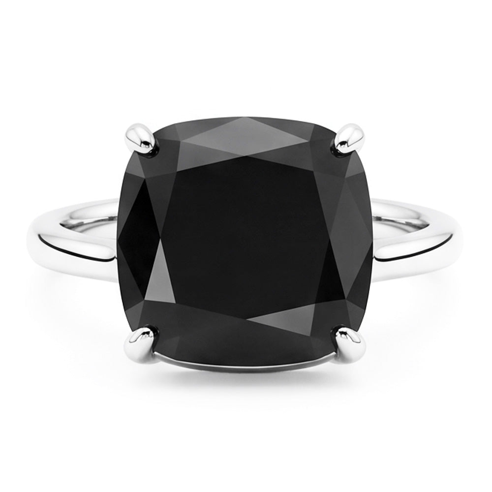 Schwarzer Diamant Antragsring 5 Karat Natürlicher Kissenschliff Solitär Schlicht 14 Karat Weißgold