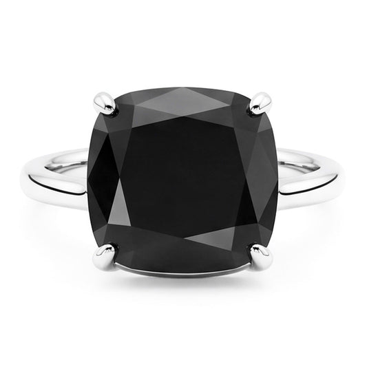 Schwarzer Diamant Antragsring 5 Karat Natürlicher Kissenschliff Solitär Schlicht 14 Karat Weißgold