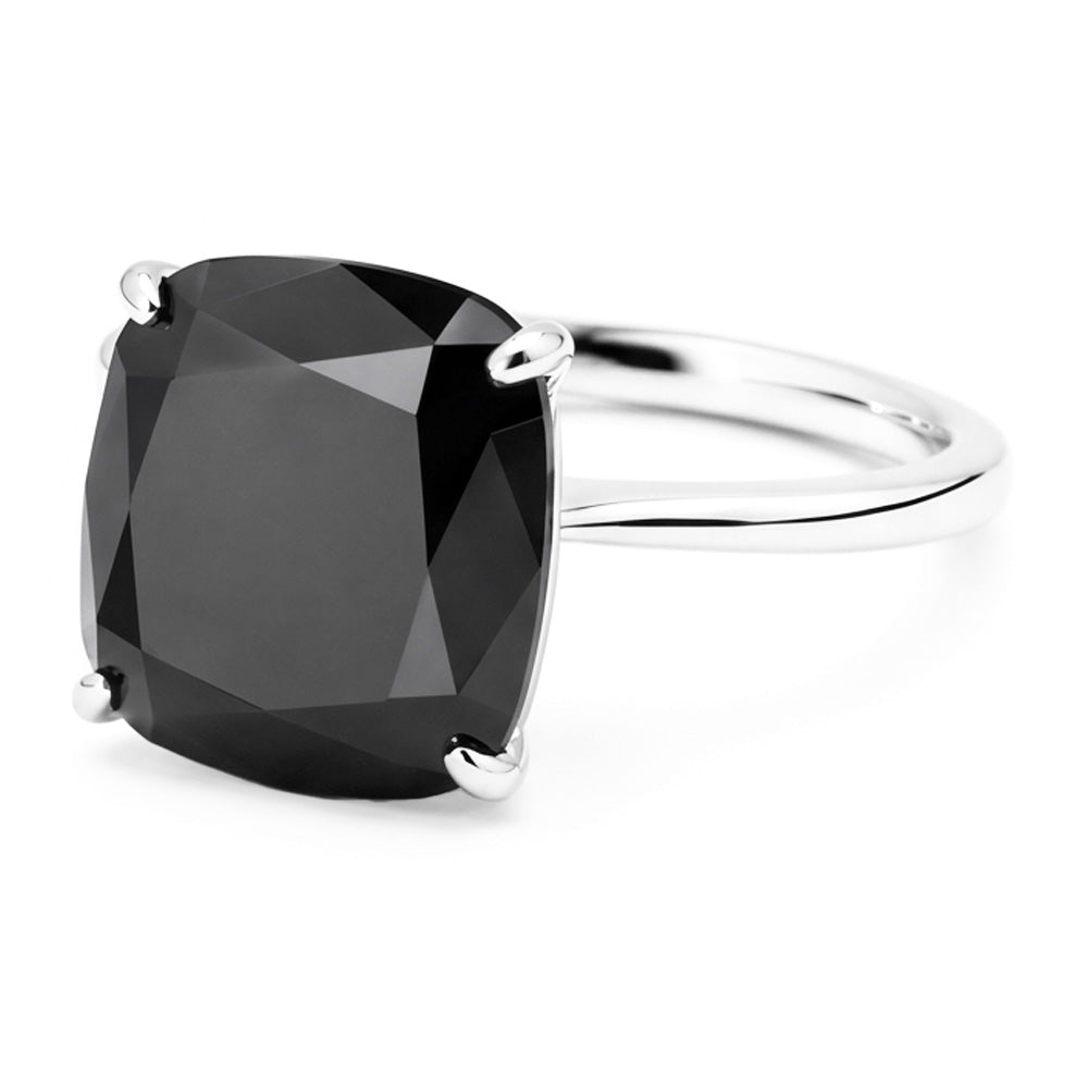 Schwarzer Diamant Antragsring 5 Karat Natürlicher Kissenschliff Solitär Schlicht 14 Karat Weißgold