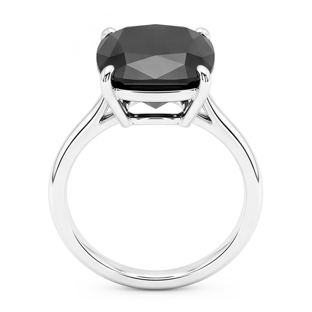 Schwarzer Diamant Antragsring 5 Karat Natürlicher Kissenschliff Solitär Schlicht 14 Karat Weißgold