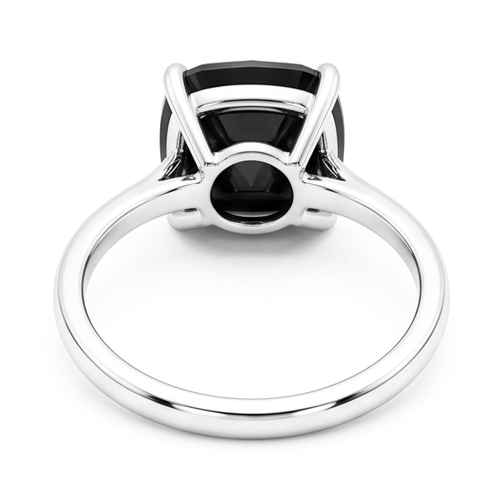 Schwarzer Diamant Antragsring 5 Karat Natürlicher Kissenschliff Solitär Schlicht 14 Karat Weißgold