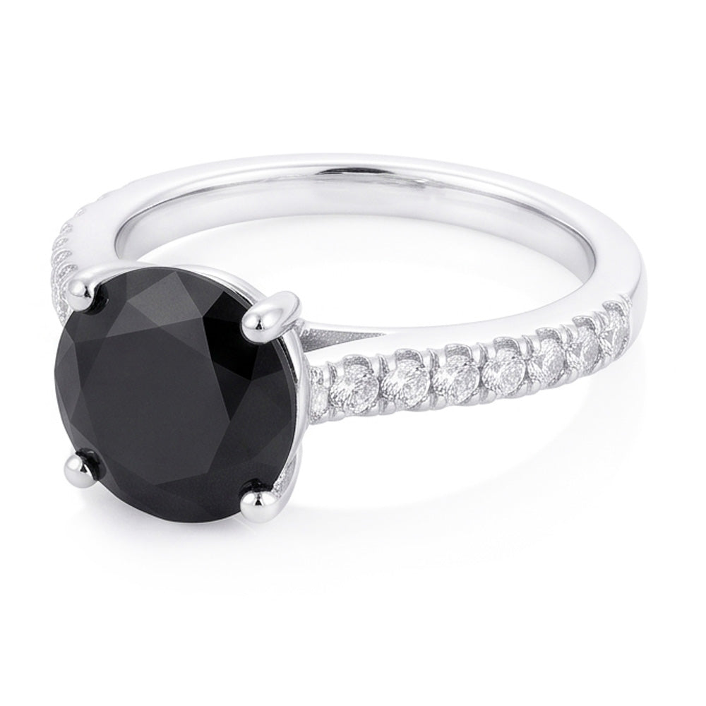 Verlobungsring mit schwarzem Diamanten 5 Karat Natürlicher runder Pavé-Solitär 14 Karat Weißgold