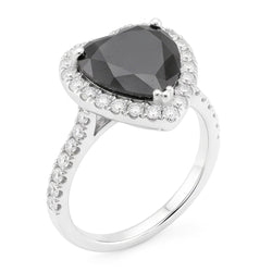 Verlobungsring mit schwarzem Diamanten 6 Karat natürlicher Herz-Halo 14 Karat Weißgold
