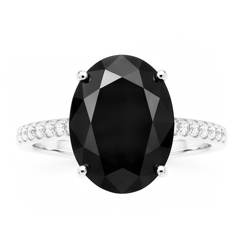 Antragsring mit schwarzem Diamanten 6 Karat natürlicher ovaler Solitär 14 Karat Weißgold
