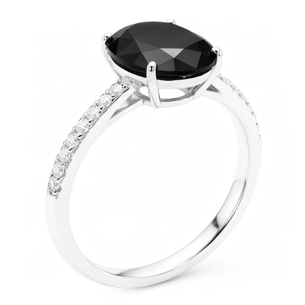 Antragsring mit schwarzem Diamanten 6 Karat natürlicher ovaler Solitär 14 Karat Weißgold