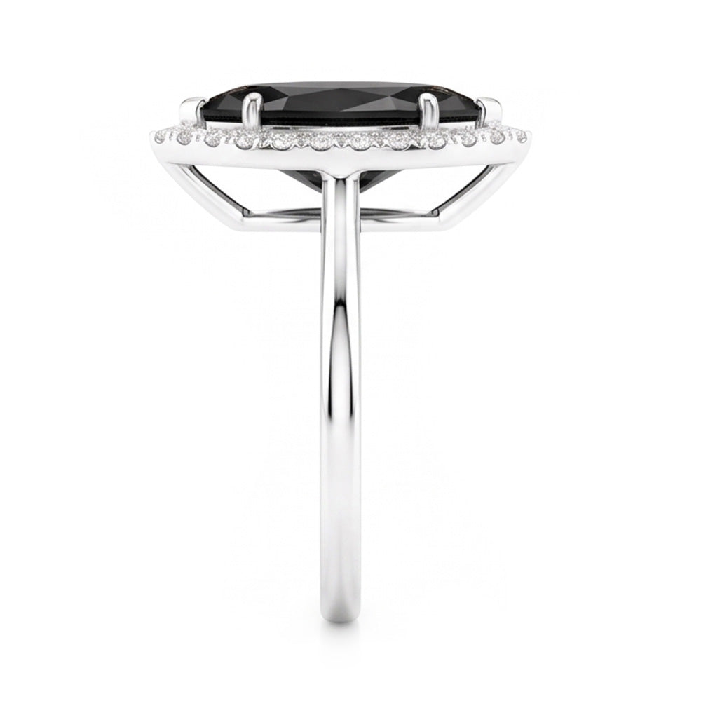 Schwarzer Diamantring 11 Karat Echter Marquise Halo 14 Karat Weißgold
