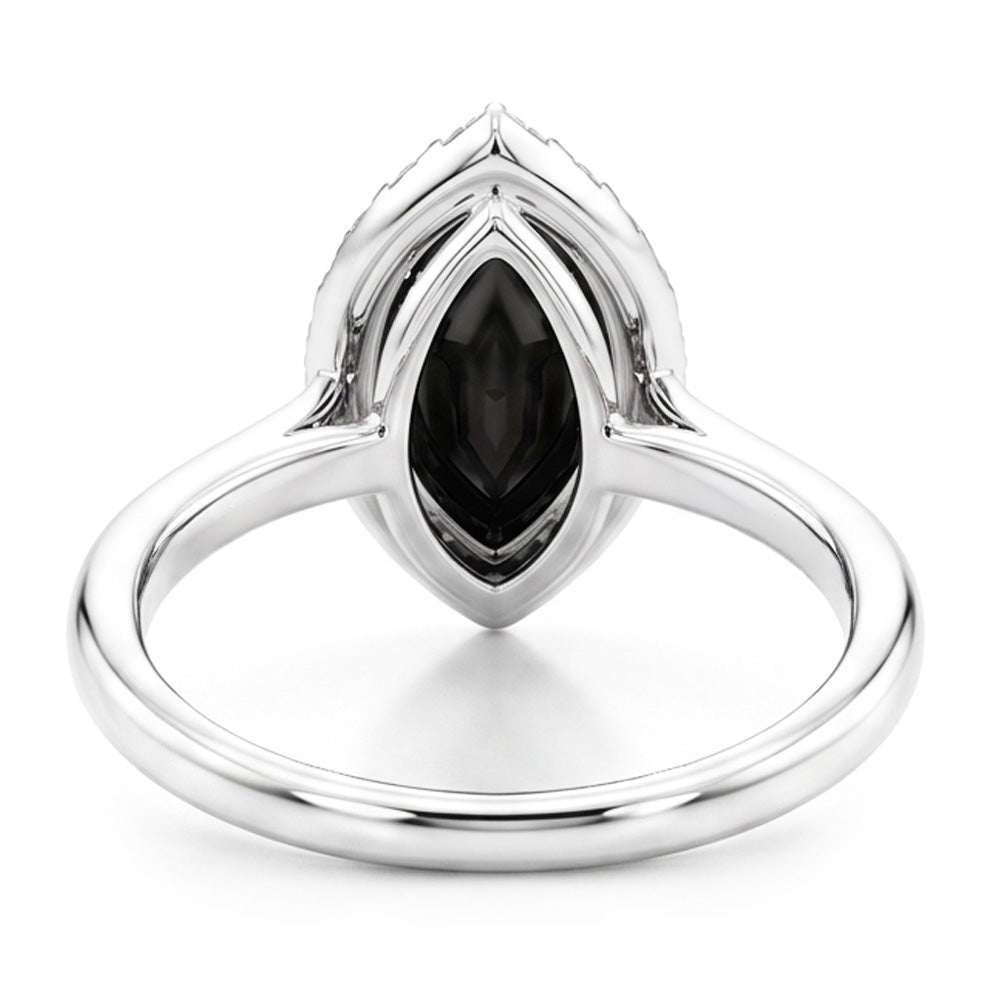 Schwarzer Diamantring 11 Karat Echter Marquise Halo 14 Karat Weißgold