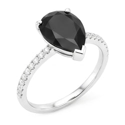 Schwarzer Diamantring 5 Karat Natürlicher Tropfenschliff Pavé Solitär 14 Karat Weißgold