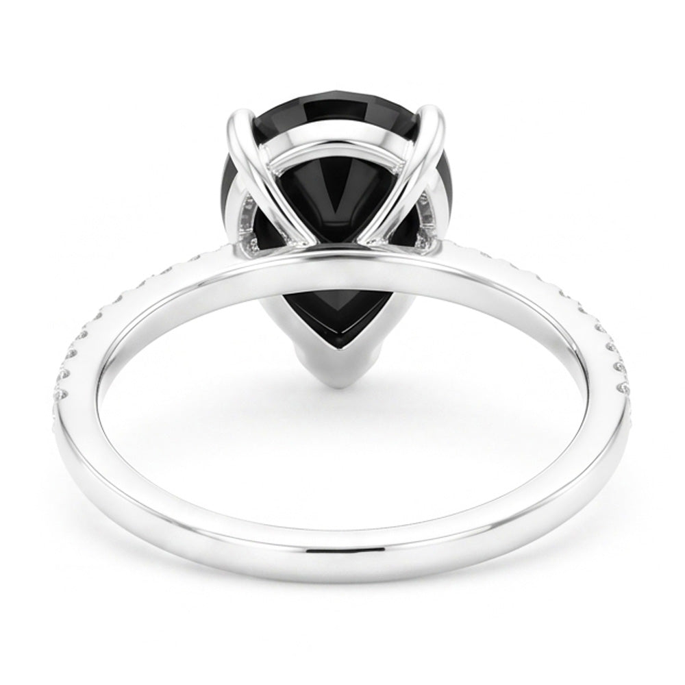 Schwarzer Diamantring 5 Karat Natürlicher Tropfenschliff Pavé Solitär 14 Karat Weißgold