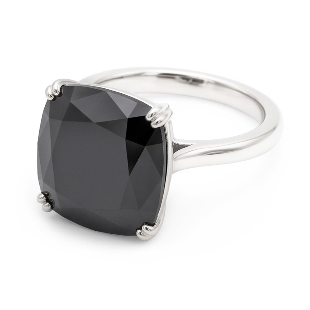 Schwarzer Diamantring 6 Karat Natürlicher Kissenschliff Solitär 14 Karat Weißgold