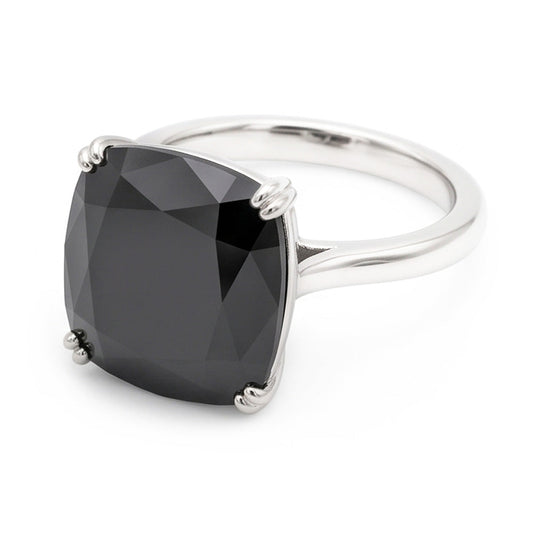 Schwarzer Diamantring 6 Karat Natürlicher Kissenschliff Solitär 14 Karat Weißgold