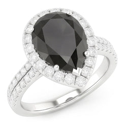 Schwarzer Diamantring 6 Karat Natürlicher Tropfenschliff Halo 14 Karat Weißgold