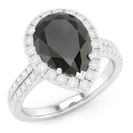 Schwarzer Diamantring 6 Karat Natürlicher Tropfenschliff Halo 14 Karat Weißgold