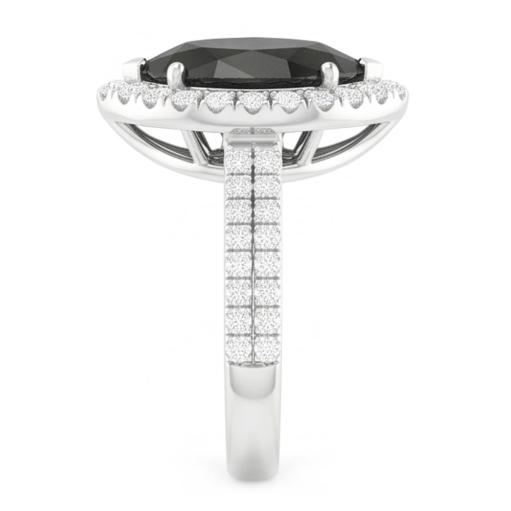 Schwarzer Diamantring 6 Karat Natürlicher Tropfenschliff Halo 14 Karat Weißgold