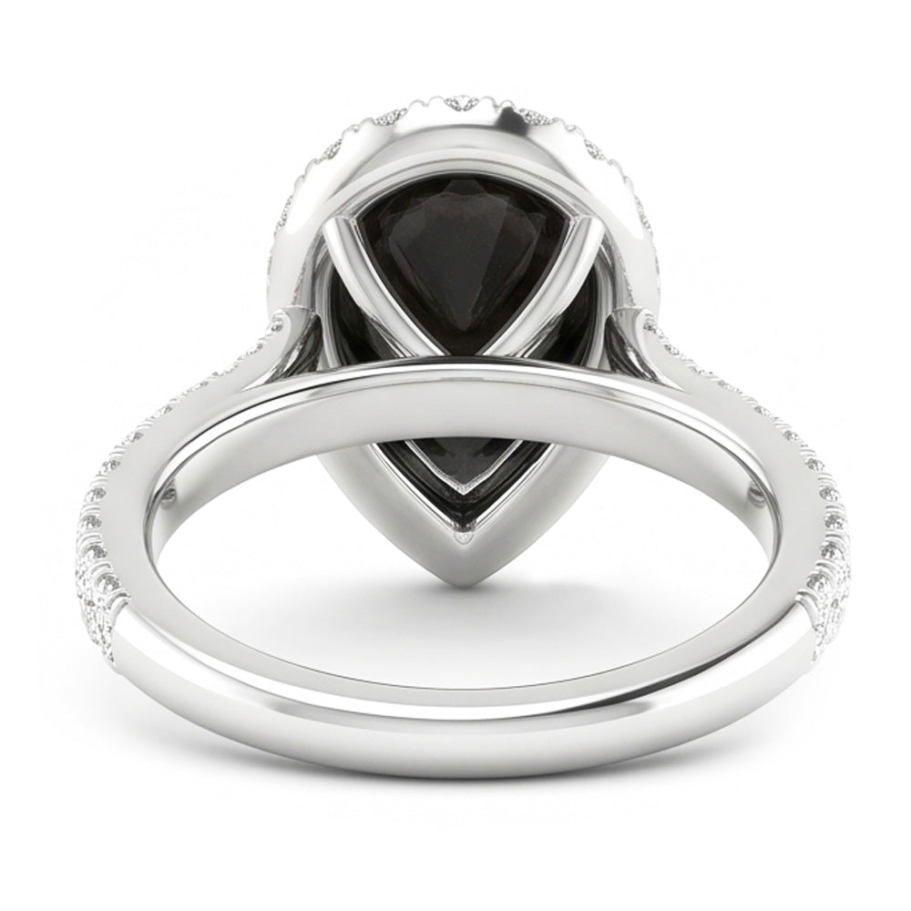 Schwarzer Diamantring 6 Karat Natürlicher Tropfenschliff Halo 14 Karat Weißgold