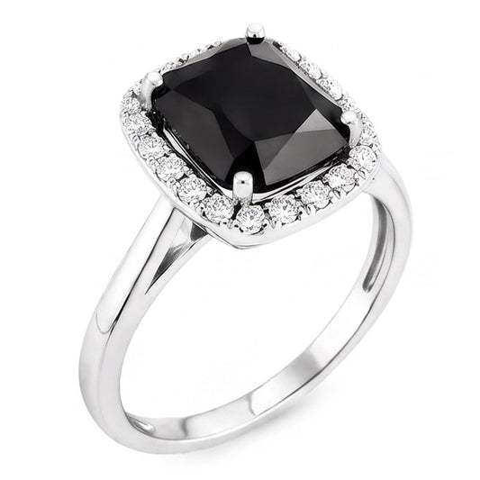 Schwarzer Verlobungsring 10 Karat Echter Diamant im Radiant-Schliff Halo 14 Karat Weißgold