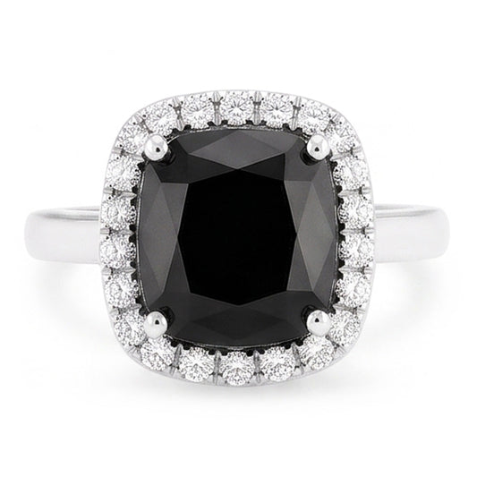 Schwarzer Verlobungsring 10 Karat Echter Diamant im Radiant-Schliff Halo 14 Karat Weißgold