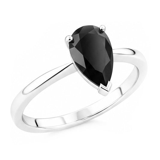 Schwarzer Verlobungsring 3,5 Karat Echter Diamant im Tropfenschliff Solitär Schlicht 14 Karat Weißgold
