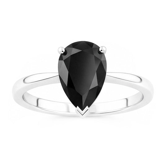 Schwarzer Verlobungsring 3,5 Karat Echter Diamant im Tropfenschliff Solitär Schlicht 14 Karat Weißgold