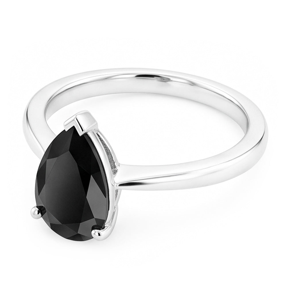 Schwarzer Verlobungsring 3,5 Karat Echter Diamant im Tropfenschliff Solitär Schlicht 14 Karat Weißgold