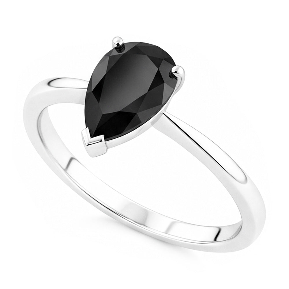 Schwarzer Verlobungsring 3,5 Karat Echter Diamant im Tropfenschliff Solitär Schlicht 14 Karat Weißgold