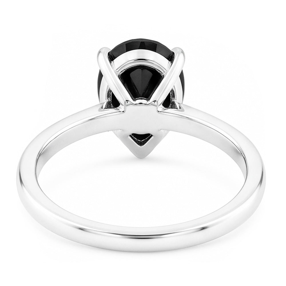 Schwarzer Verlobungsring 3,5 Karat Echter Diamant im Tropfenschliff Solitär Schlicht 14 Karat Weißgold