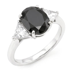 Schwarzer Damen-Verlobungsring 3,6 Karat natürlicher ovaler Diamant Trillant Drei-Stein 14 Karat Weißgold