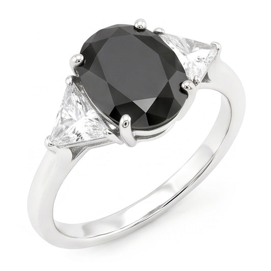 Schwarzer Damen-Verlobungsring 3,6 Karat natürlicher ovaler Diamant Trillant Drei-Stein 14 Karat Weißgold