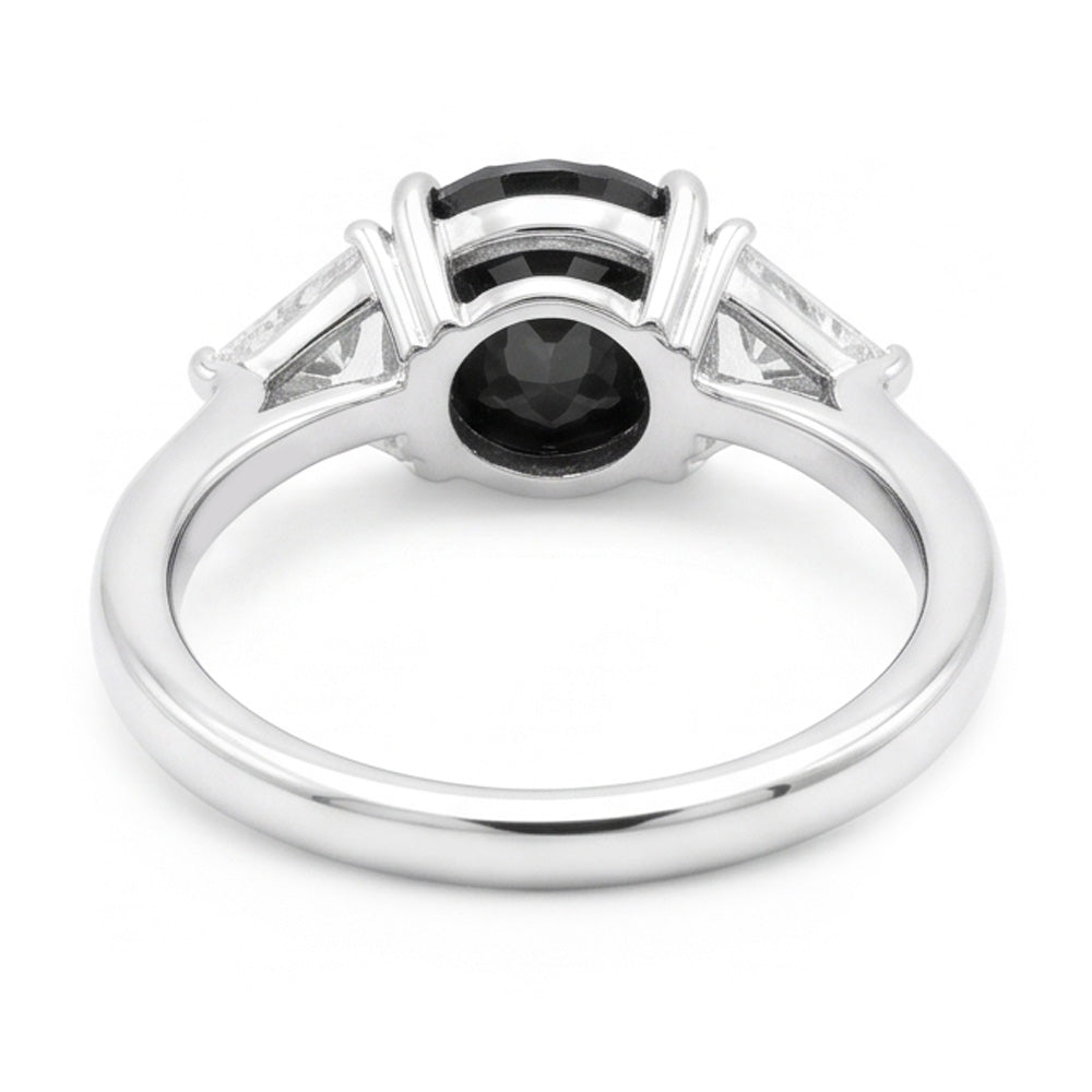 Schwarzer Damen-Verlobungsring 3,6 Karat natürlicher ovaler Diamant Trillant Drei-Stein 14 Karat Weißgold