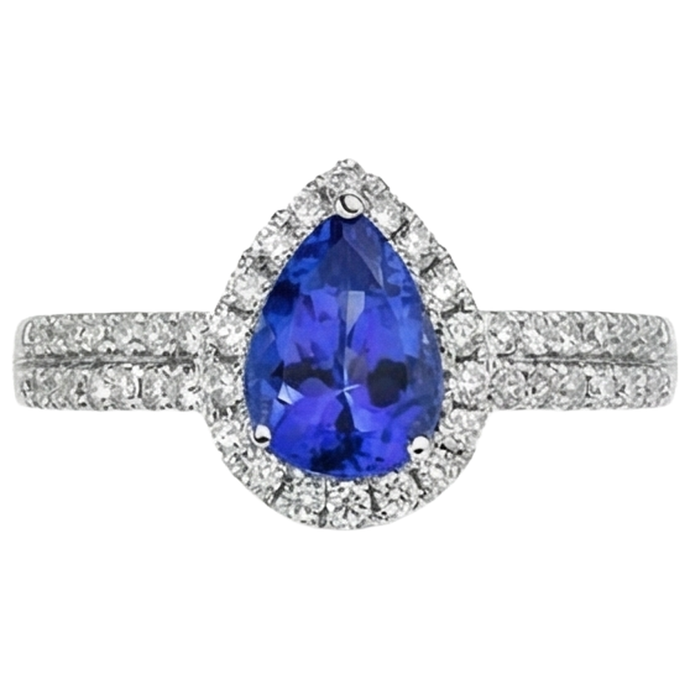 Blaue Birnenform Tansanit und runde Aus der Erde Abgebauter Natürlicher Diamanten 4,75 ct Ring 14K Gold