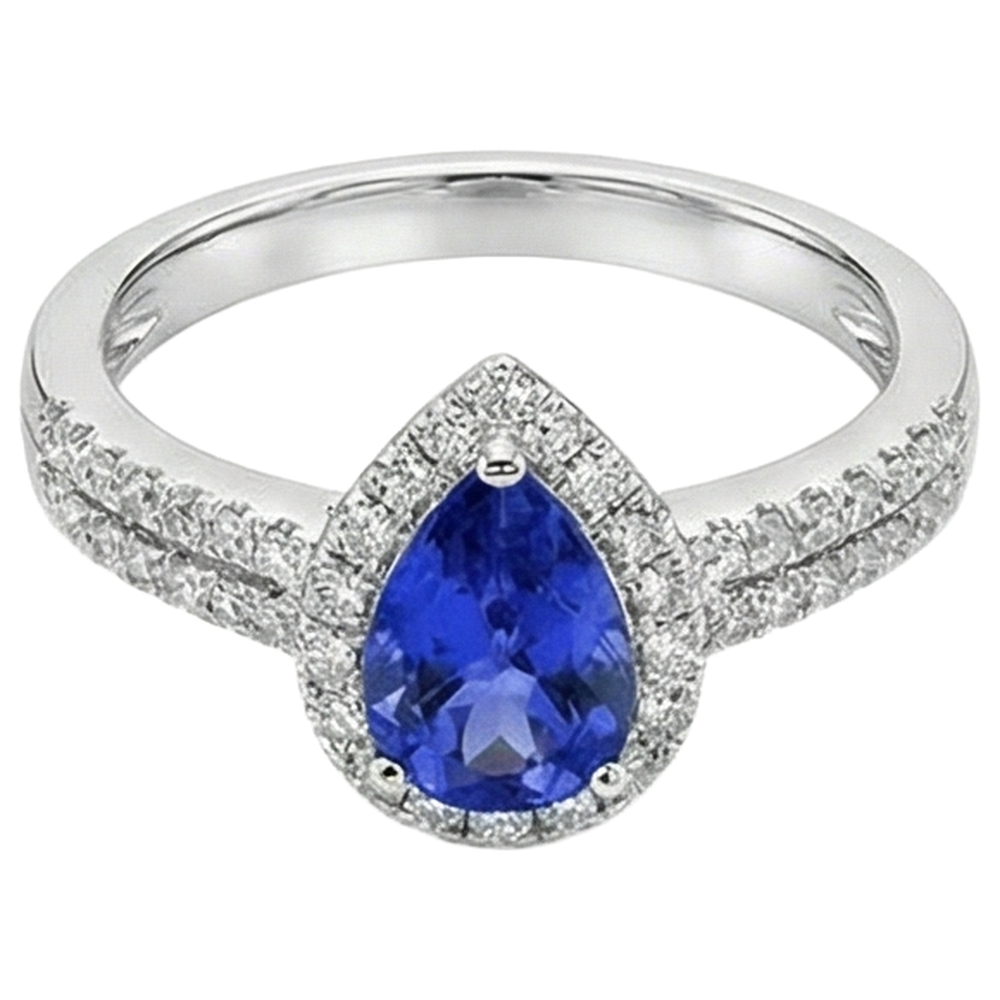 Blaue Birnenform Tansanit und runde Aus der Erde Abgebauter Natürlicher Diamanten 4,75 ct Ring 14K Gold