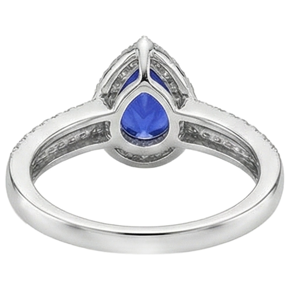 Blaue Birnenform Tansanit und runde Aus der Erde Abgebauter Natürlicher Diamanten 4,75 ct Ring 14K Gold