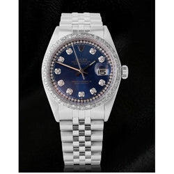 Blaue Schnur, Diamant-Zifferblatt, Lünette, Rolex-Uhr, Date Just-Edelstahl-Jubiläumsarmband, SCHNELLES SET