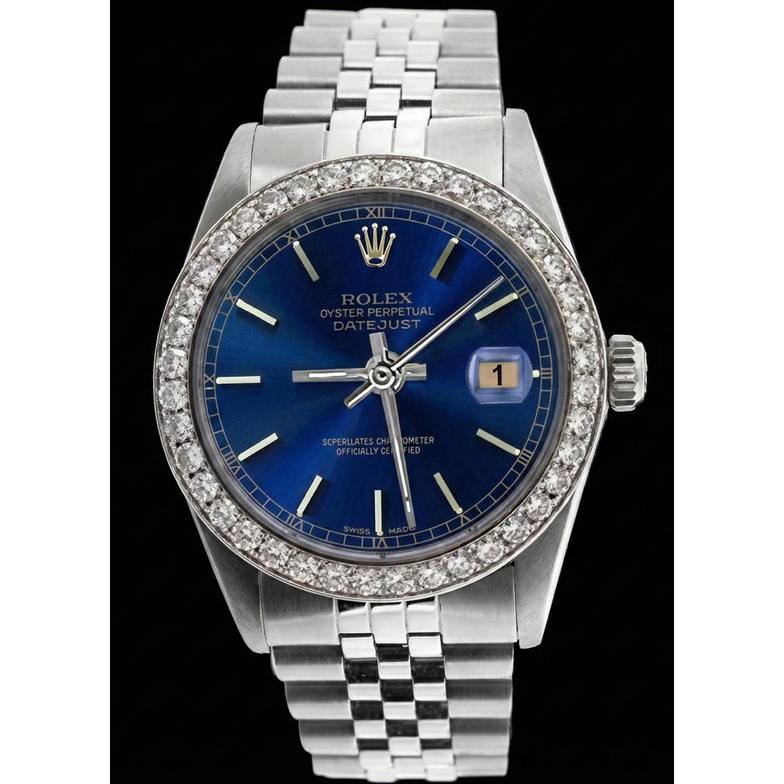 Blaue Stick-Zifferblattuhr Edelstahl Jubilee Diamant Perpetual Rolex Herren