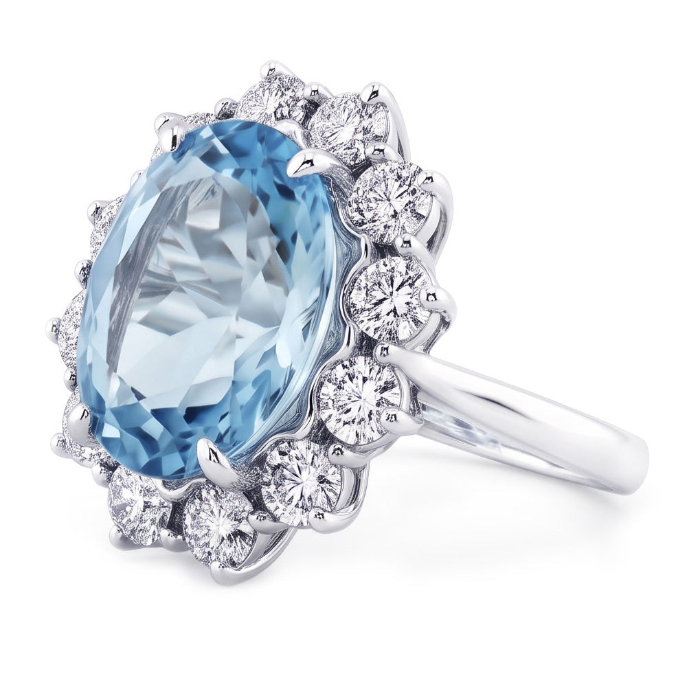 Blauer Aquamarin-Edelstein-Cocktailring