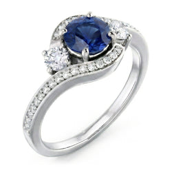 Blauer Ceylon Saphir Aus der Erde Abgebauter Natürlicher Diamant Ring Weiß Gold 14K